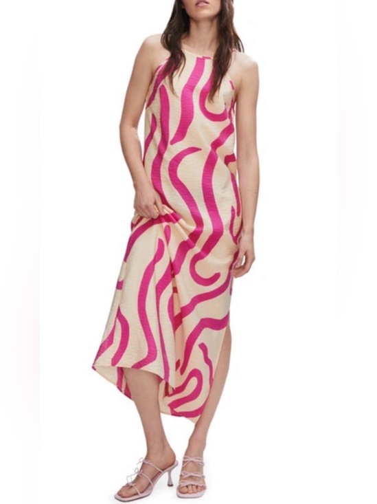 Mango Dresses & Skirts - Mango MNG Abstract Print Midi Dress Womens Medium Pink Beige Sleeveless